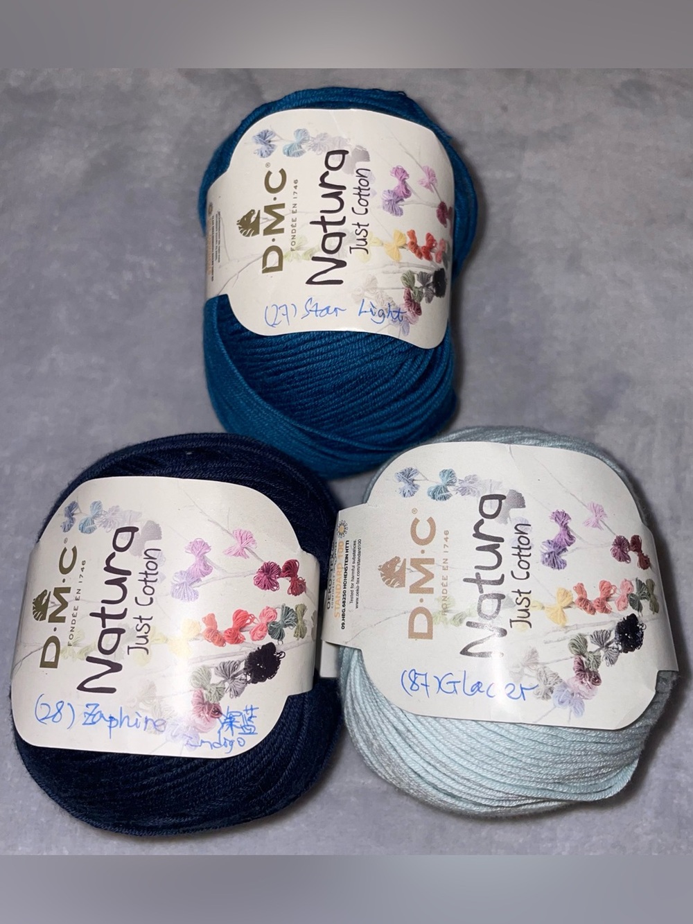 DMC NWT Natura Just Cotton Yarn Lot of 9 Skiens Balls 50g 170yd Blue & Green Hue - Picture 6 of 7
